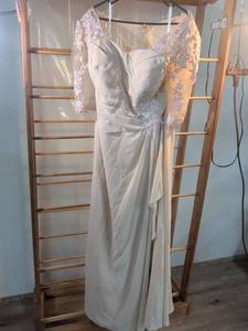 lot 26 image: Champagne Lace Applique Formal Evening Gown