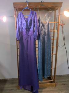 lot 27 image: Formal Evening Gown Set - Purple Lace & Teal Brocade
