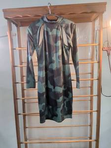 lot 29 image: Camo Print Long Sleeve Bodycon Midi Dress with Cut-Out Detail