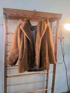 lot 33 image: Camel Faux Fur Coat with Leopard Print Lining