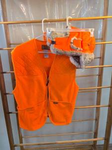 lot 69 image: Sports Afield Blaze Orange Hunting Vest & Mad Bomber Hat Set