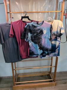 lot 93 image: Mixed Mens T-Shirt Lot of 4 - Shein Tie-Dye, Skate Graphic, Burgundy Pocket Tee & Gray Tee