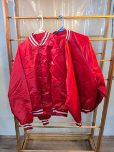 lot 107 image: King Louie Pro Fit Red Satin Bomber Jacket with Embroidered Name - Size 2XL
