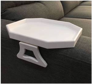 lot 27619 image: Sofa Arm Clip Table, Armrest Tray Table, DrinksRemote ControlSnacks Holder (White , 2.5D x 9W x 4.5H in - Retail $19