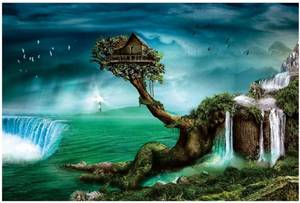 lot 27620 image: Jigsaw Puzzle 1000 Pieces Wooden Fantasy Series Home on the Waterfall Tree IG-0649 Entertainment Toys for Adults Special Graduation or Birthday Gift Home Decor - Retail $16