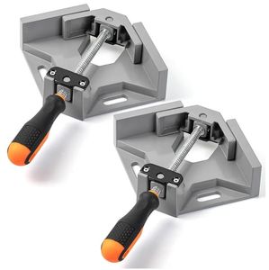lot 27623 image: Corner Clamps for Woodworking, 2 Pack, 90 Degree Clamp with Adjustable Swing Jaw Aluminum Alloy Frame, Right Angle Clamps for Woodworking - Retail $20