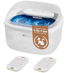 lot 27624 image: Gardner Pet Cat Fountain 1 Gallon, Vortex Dog Water Fountain, Ultra Quiet Automatic Cat Fountain with Filter, Transparent Tank, Splash-Proof, Easy to Clean, Without Adapter (White) - Retail $28