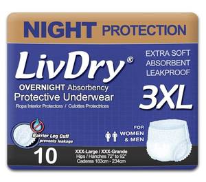 lot 27625 image: 3XL Overnight Adult Diapers for Women and Men, XXXL Incontinence Underwear, 72-92 Waist, Disposable Pull-On Briefs, XXX-Large, 10 Count - Retail $18