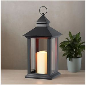 lot 27628 image: Lanterns Decorative Indoor Black Decorative Flameless Candle Lanterns with Timer, Vintage 13 Hanging Outdoor Lanterns, Battery Operated for Porch, Patio, Wedding Decor - Retail $23