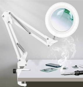 lot 27633 image: 10X LED Magnifying Lamp with Clamp Real Glass Lens, 3 Color Modes and Stepless Dimmable Magnifier Desk Lamp, Adjustable Swivel Arm Lighted Magnifying Glass for Repair Craft Close Work- - Retail $33