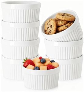 lot 27635 image: 12 OZ Ramekin Bowls, WERTIOO 8 PCS Ramekins for Baking and Cooking, Oven Safe Sleek Porcelain Ramikins for Pudding, Creme Brulee, Custard Cups - Retail $26