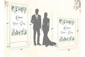 lot 27643 image: Large Wedding Welcome Sign Stand, Adjustable Height  50 to 78 inch, White - Retail $38