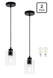lot 27644 image: 2 Pack Black Pendant Lights Kitchen Island, Mini Pendant Light Fixture with Clear Glass Shade, Adjustable Cord Industrial Farmhouse Hanging Ceiling Lamp for Dining Room, Sink, Bar - Retail $38