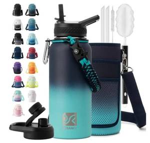 lot 27646 image: Insulated Water Bottle  Thickened Stainless Steel Vacuum Metal  Portable Sports Water Jug for Gym and Hiking with Straw, Carrier Bag, Handle Strap  BPA-Free 32 oz - Retail $27