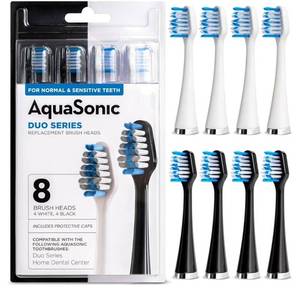 lot 27654 image: AquaSonic Genuine Duo Series Replacement Brush Heads  for Normal & Sensitive Teeth  Compatible with Duo Series & Home Dental Center Toothbrush Handles  NOT Compatible with Duo Series Pro - Retail $25
