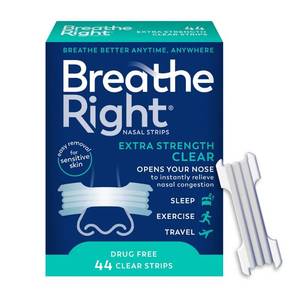 lot 27655 image: Breathe Right Extra Strength Drug-Free Clear Nasal Strips - 44ct Sleep Aid, Anti-Snoring Device, Adhesive Strip - Retail $20