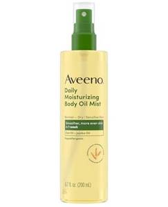 lot 27665 image: Aveeno Daily Moisturizing Body Oil Mist with Oat Oil and Jojoba Oil for Rough, Dry, Sensitive Skin, Nourishing Body Spray for Smoother, More Even Skin, Paraben- & Silicone-Free, 6.7 fl. oz - Retail $12