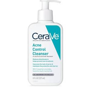 lot 27668 image: CeraVe Acne Treatment Face Wash, Salicylic Acid Cleanser with Purifying Clay, Niacinamide, and Ceramides, Pore Control and Blackhead Remover, 8 Ounce - Retail $18
