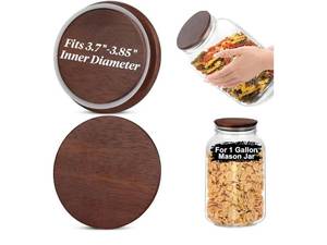 lot 27669 image: 2 PCS 1 Gallon Mason Jar Lids Wooden Fits 3.7 Inch Inner Dia Replacement Mason Jar Lids Wooden Lid with Silicone Seal Only for 1 Gallon Jars(NOT for 3.38  86 mm Standard Wide-mouth. Measure First) - Retail $15