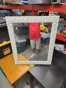 lot 1004 image: White Ornate Scroll Framed Wall Mirror