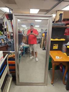 lot 1006 image: Large Full-Length Floor Mirror with Silver Beaded Frame