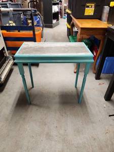 lot 1007 image: Teal Painted Wood Console Table with Gray Washed Top