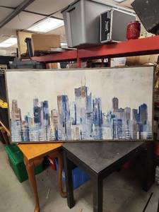lot 1009 image: Abstract City Skyline Framed Canvas Wall Art
