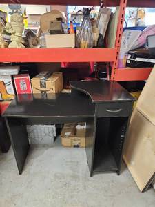 lot 1014 image: Black Computer Desk with Monitor Shelf and Storage