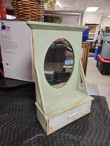 lot 1016 image: Sage Green Wooden Vanity Mirror with Drawer