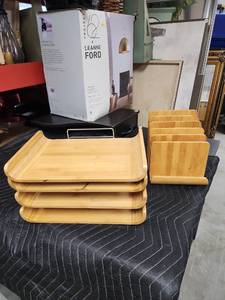 lot 1018 image: Wooden Stackable Paper Tray Organizer Set with Letter Sorter