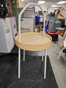 lot 1020 image: IKEA Burvik Side Table with White Metal Frame and Birch Tray Top