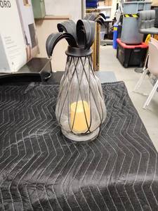 lot 1023 image: Decorative Metal and Glass Lantern with Flameless Candle