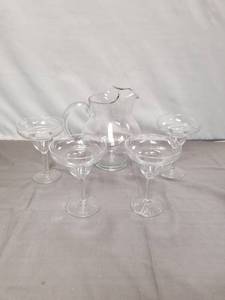 lot 2270 image: Clear Glass Margarita Set with Pitcher and 4 Stemmed Glasses