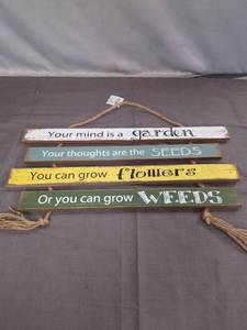 lot 2318 image: Wooden Slat Inspirational Garden Quote Wall Hanging Sign