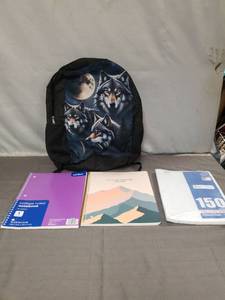 lot 2321 image: Wolf Moon Backpack with School Supplies Bundle