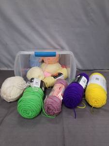 lot 2328 image: Large Lot of Assorted Yarn Skeins in Storage Tote