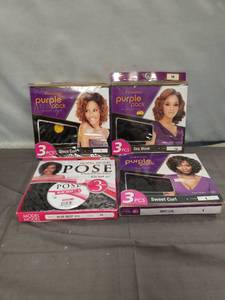 lot 2343 image: Lot of 4 Human Hair Weave Extension Packs - Purple Pack & Model Model Pose