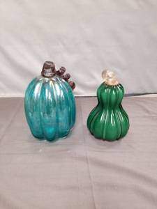 lot 2349 image: Glass Pumpkin and Gourd Decorative Figurines Set of 2