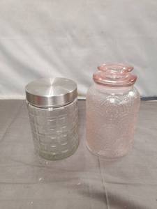 lot 2350 image: Decorative Glass Storage Jars Set of 2