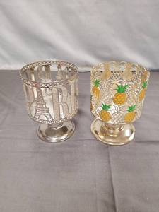 lot 2370 image: Bath & Body Works Glitter Paris Pedestal And Pineapple Large 3-wick Candle Holder Sleeve