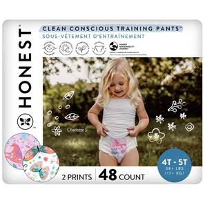 lot 5727 image: The Honest Company Clean Conscious Training Pants for Sensitive Skin, Hypoallergenic, Fragrance-Free, Magical Moments Butterfly Kisses, Size 4T5T (38 lbs), 48 Count