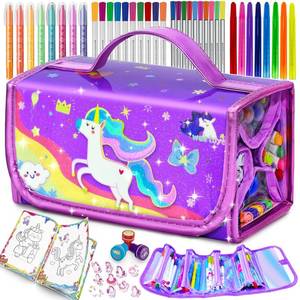 lot 5730 image: 56 PCS Washable Scented Markers Set with Glitter Pencil Case, Mermaid Unicorn Arts and Crafts for kids 4-6-8 Kids Coloring Drawing Kits for 4-8 Years Old Girls Birthday Gifts