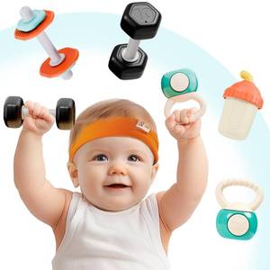 lot 5731 image: iPlay, iLearn Baby First Gym Rattle Set, Infant Dumbbell Weights Teething Rattles 3-6-12 Month, Newborn Workout Sensory Stroller Toy, Babies Birthday Shower Gift 5 7 8 9 10 Month Toddler Boy Girl-4PCS
