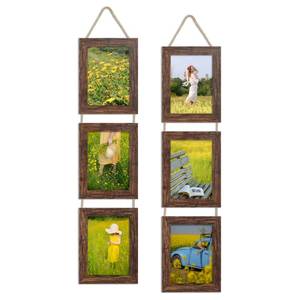 lot 5732 image: ccdcc 5x7 Collage Picture Frames Set of 2, Rustic Wooden Real Glass Vertical Hanging 3 Opening 5 by 7 Photo Frame, Distressed Brown