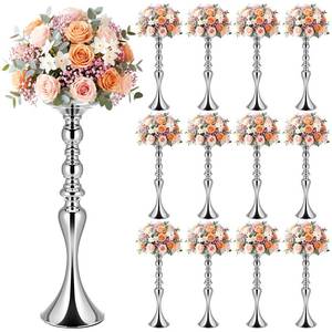 lot 5735 image: Sadnyy 12 Pcs Sliver Metal Flower Arrangements Stand Tall Wedding Centerpiece Stand Table Decor Flower Vase for Wedding Reception Event Party Dinner Home Decor(16.9 Inch)