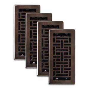 lot 5736 image: Decor Grates (4-Pack) AJH410-RB Oriental Floor Register, 4x10 Inches, Rubbed Bronze Finish