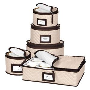 lot 5740 image: China Storage Containers 5-Piece Set Moving Boxes for Dinnerware, Glasses, Plates, Mugs and Saucers Sturdy Quilted Microfiber Dish Organizer with Dividers for Seasonal Storage - Holds Set of 12