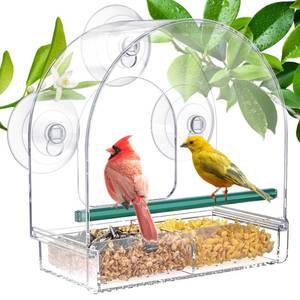 lot 5754 image: SUNALLY Window Bird Feeder for Outdoors, Clear Feeders Window Mounted with Strong Suction Cups, Fummingbird Feeder for Viewing Inside, Oriole, Finch Bird Watching for Cats, Elderly, Kids