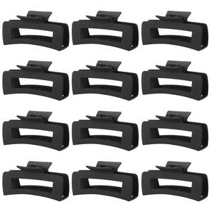 lot 5767 image: 12 Pack Large Black Square Hair Claw Clips for Women, 4.3 Inch Matte Rectangle Claw Clips, Strong Hold & Non-Slip for Thick or Thin Hair