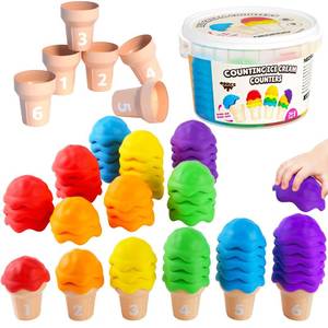lot 5788 image: NEOROD Ice Cream Counting Toys for Toddlers 3-5 Montessori Preschool Learning Set with 42 Scoops &amp 6 Cones  Color Sorting &amp Fine Motor Skills Stacker  Educational Math Game &amp Sensory Toys for Kids